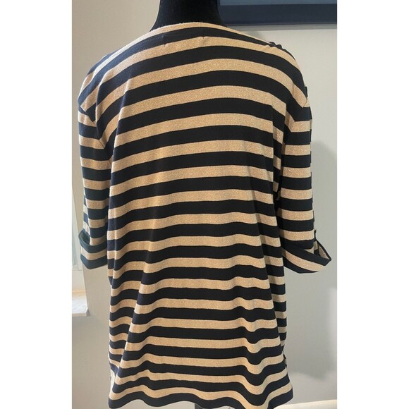 Lauren Ralph Lauren 1X Black Metallic Gold Striped Short Sleeve Resort Cruise - Picture 7 of 9